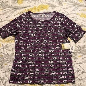 LuLaRoe Purple and Black Short Sleeve Tee with Character Jack Motif